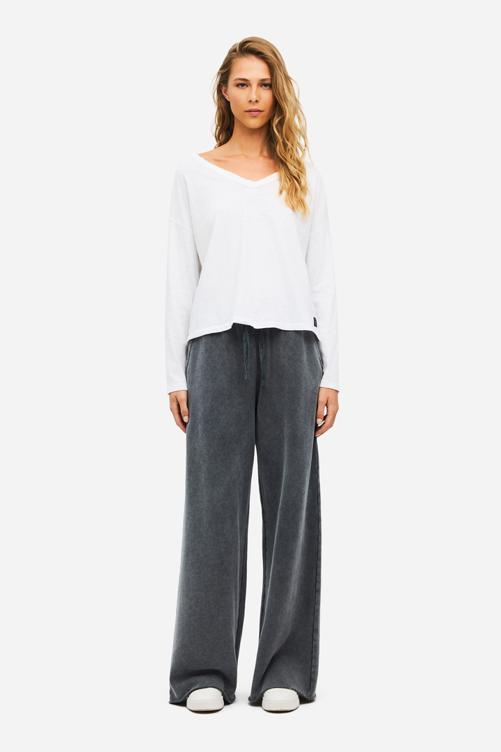 Oversized Long Sleeve V-Neck T-Shirt WHITE