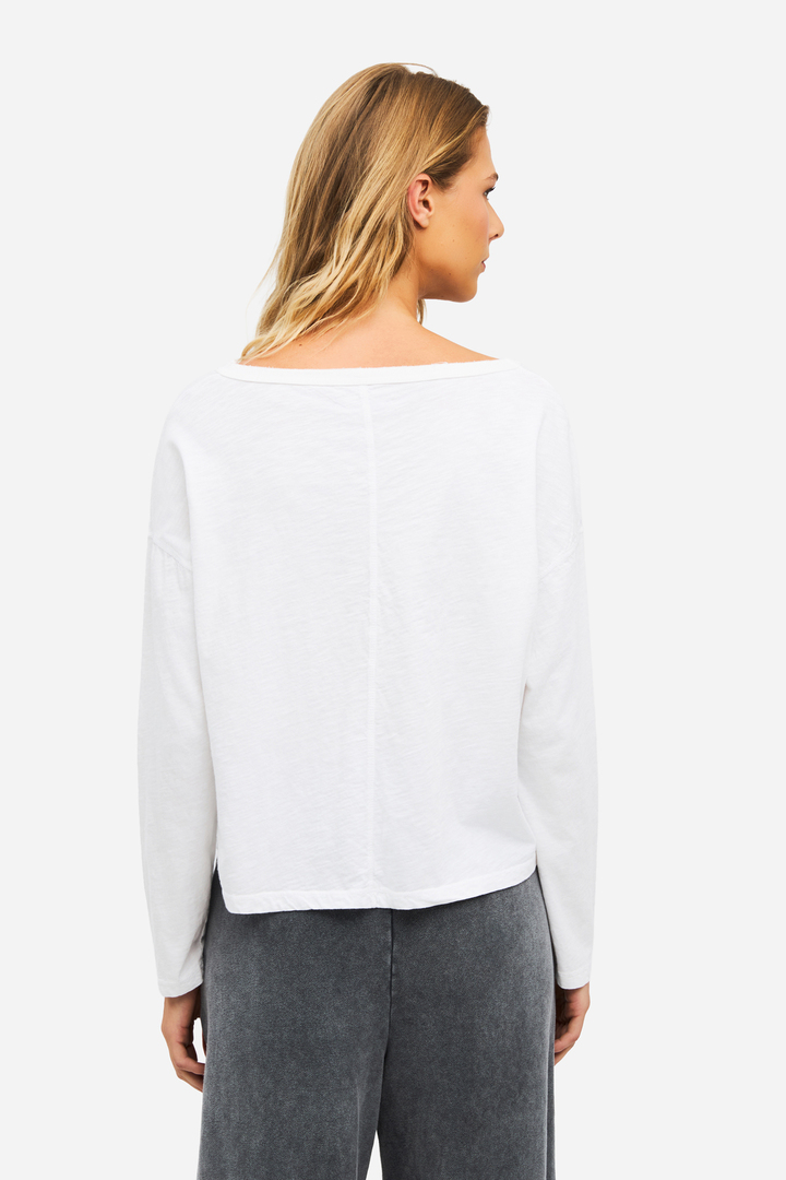 Oversized Long Sleeve V-Neck T-Shirt WHITE