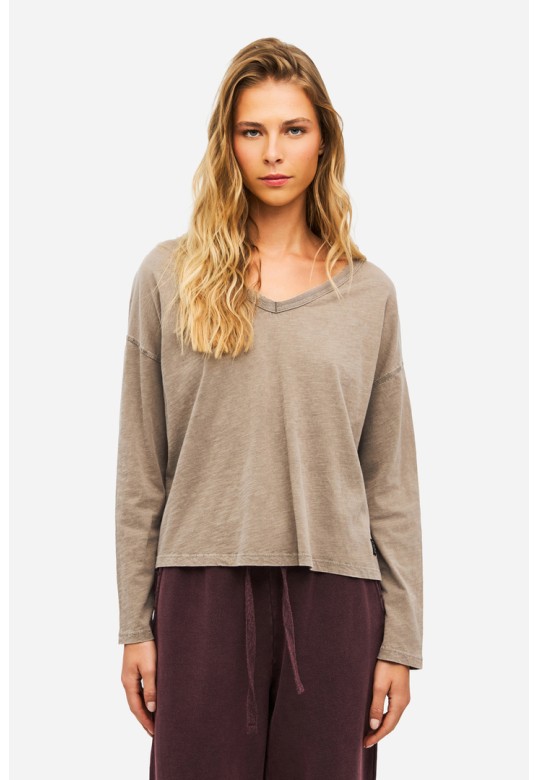 Oversized Long Sleeve V-Neck T-Shirt VINTAGE ROCK