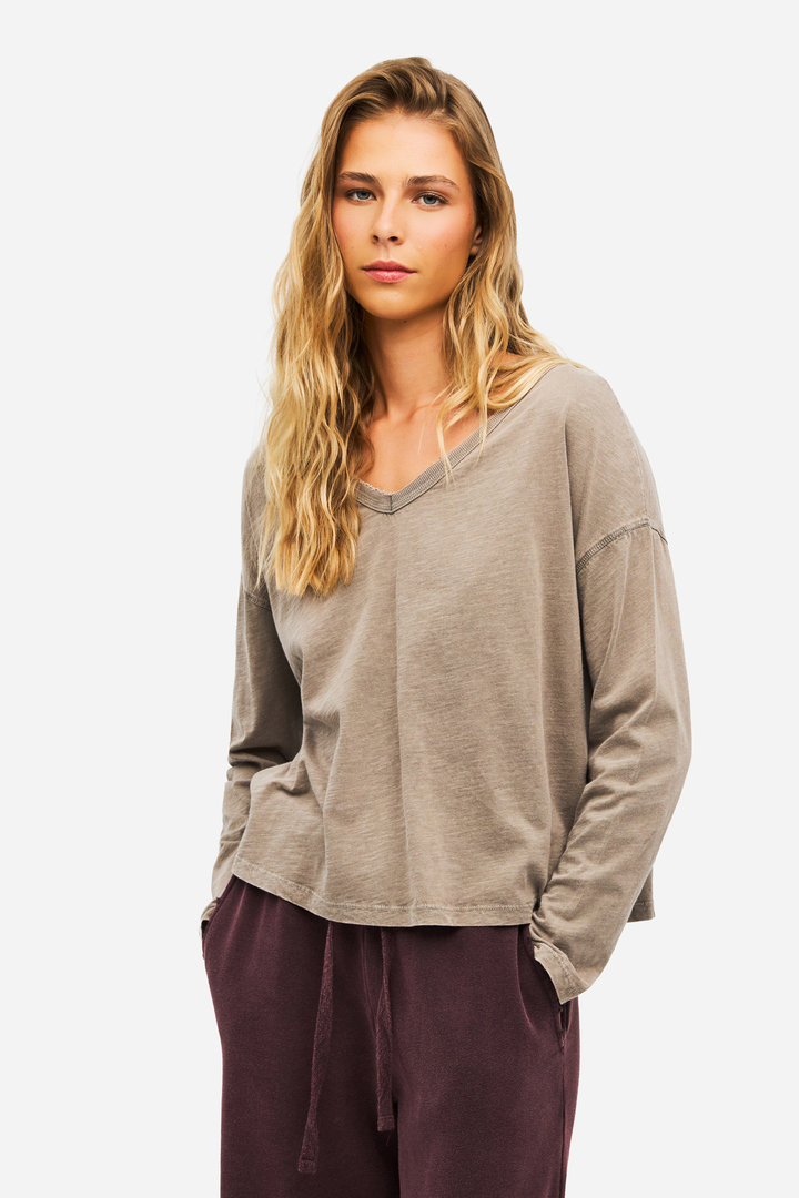 Oversized Long Sleeve V-Neck T-Shirt VINTAGE ROCK