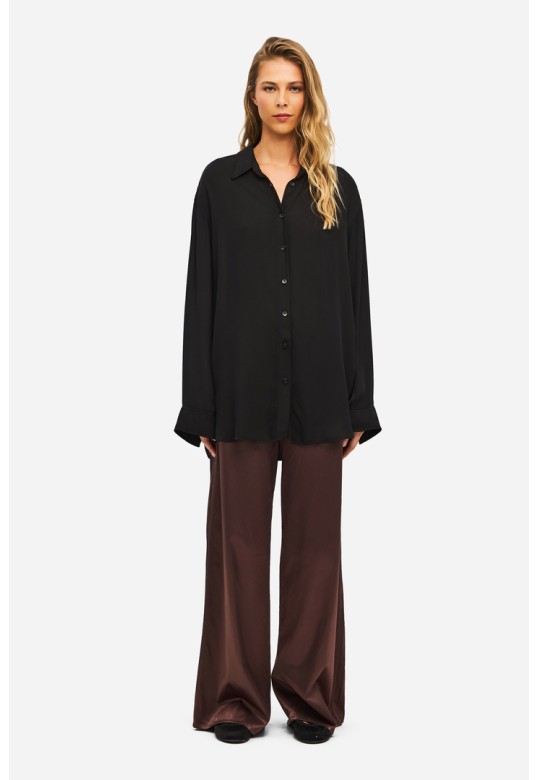 Oversized Satin Shirt BLACK