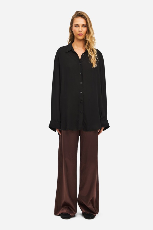 Oversized Satin Shirt BLACK