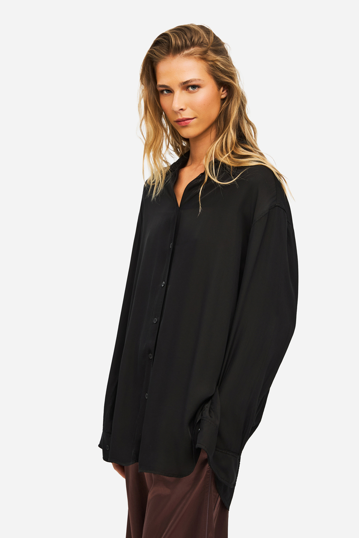 Oversized Satin Shirt BLACK