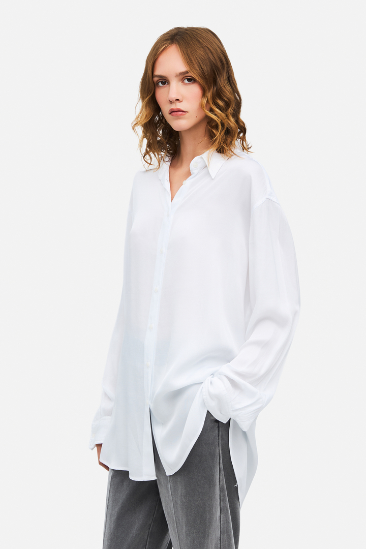 Oversized Satin Shirt WHITE
