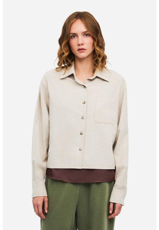 Cropped Checked Shirt Beige