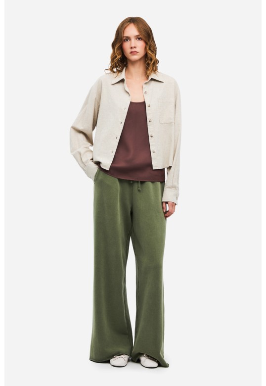 Cropped Checked Shirt Beige