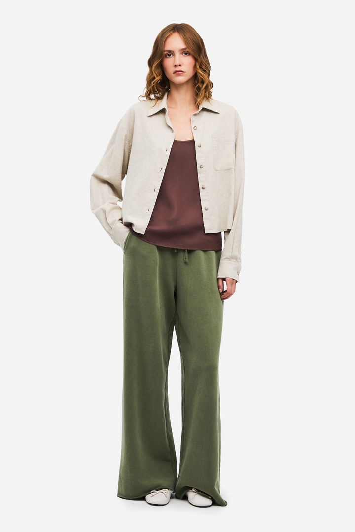 Cropped Checked Shirt Beige
