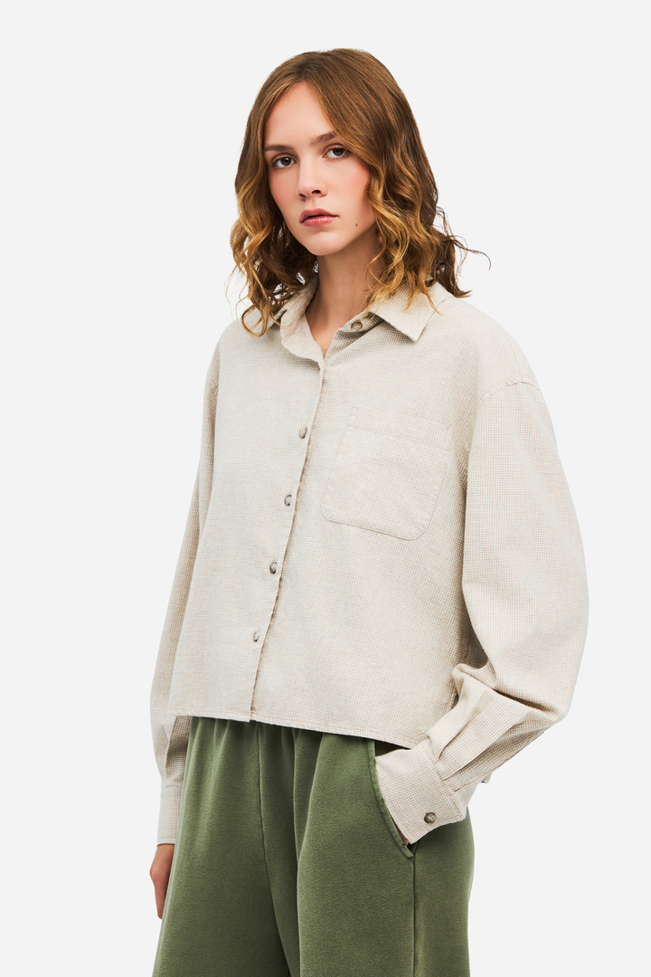 Cropped Checked Shirt Beige