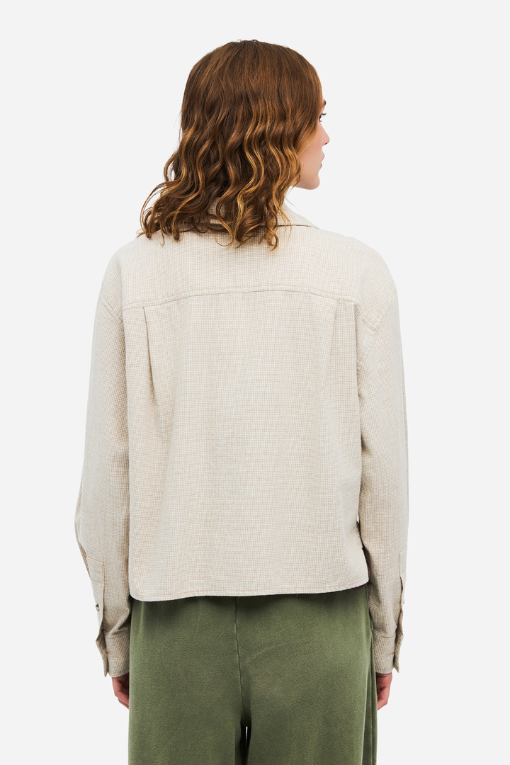 Cropped Checked Shirt Beige