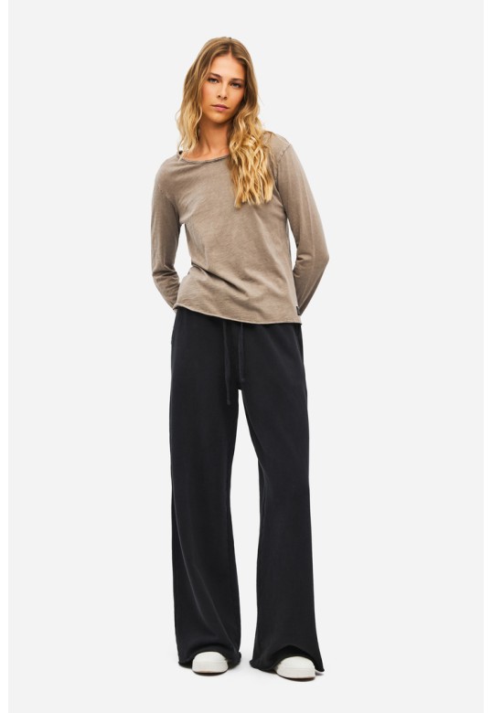Wide-Leg Sweatpants with Raw Edges VINTAGE BLACK