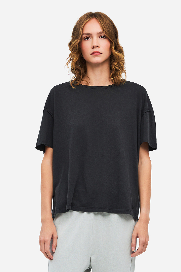 Women's Oversized Raw Edge T-Shirt VINTAGE BLACK