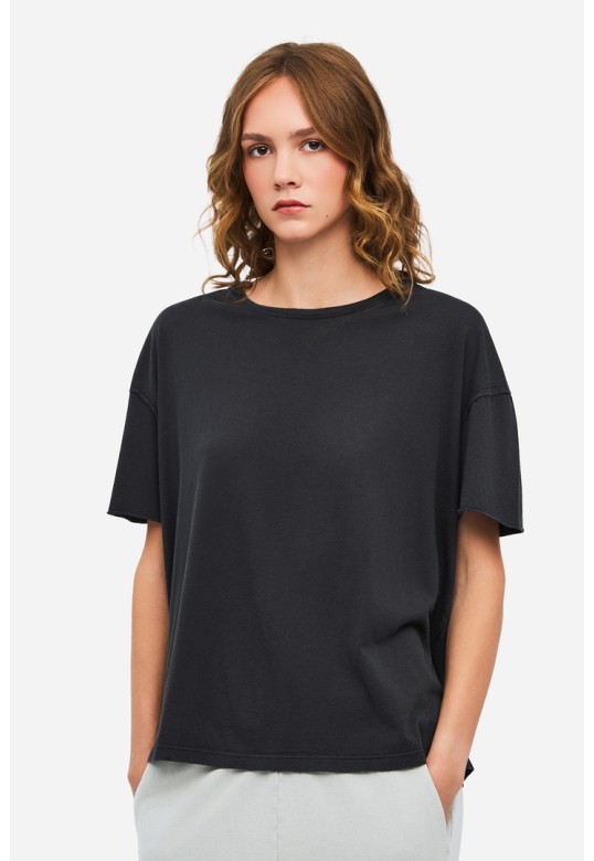 Women's Oversized Raw Edge T-Shirt VINTAGE BLACK