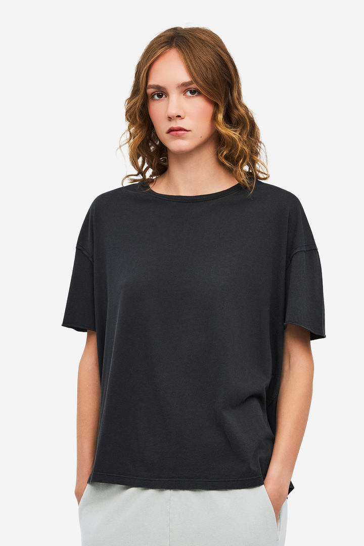 Women's Oversized Raw Edge T-Shirt VINTAGE BLACK
