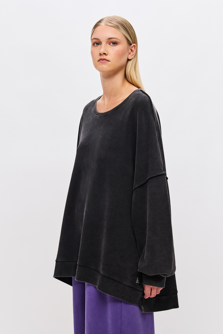 Oversized Asymmetric Crewneck Vintage Black