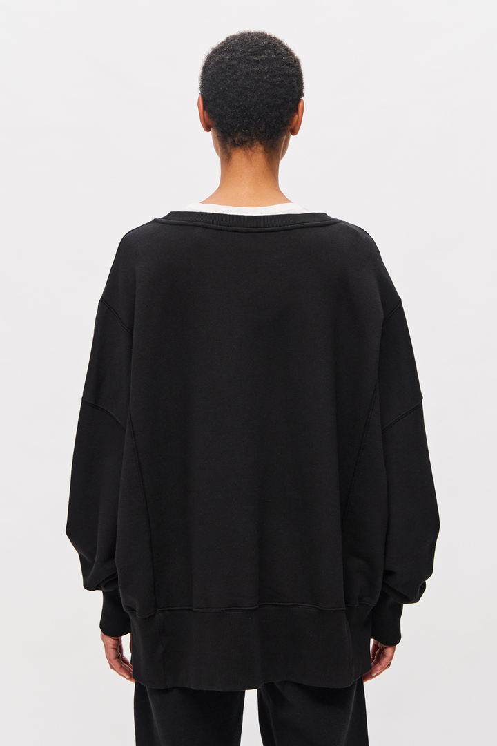 Assymetric Crewneck with Rib Details Black