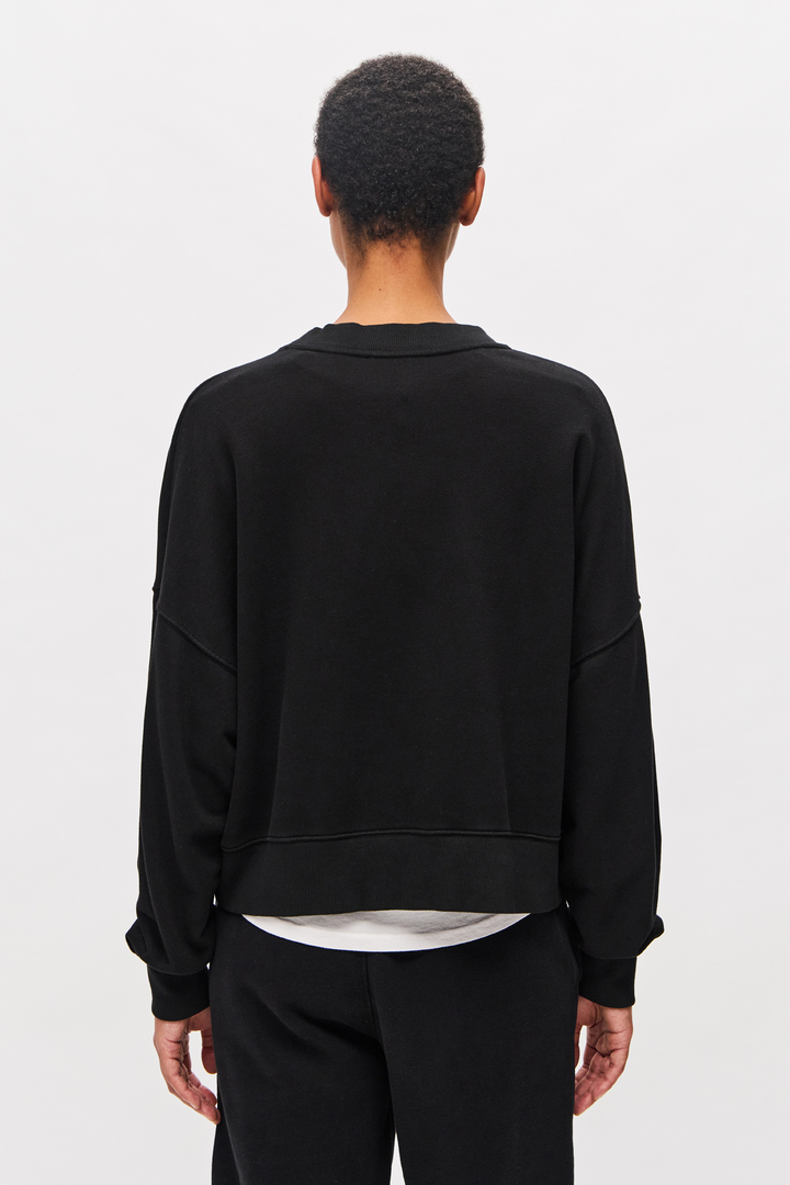 U-Neck Sweatshirt with Side Openings Black