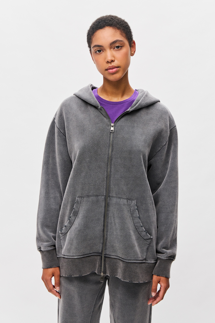 Oversized Full Zip with Damages Vintage Grey