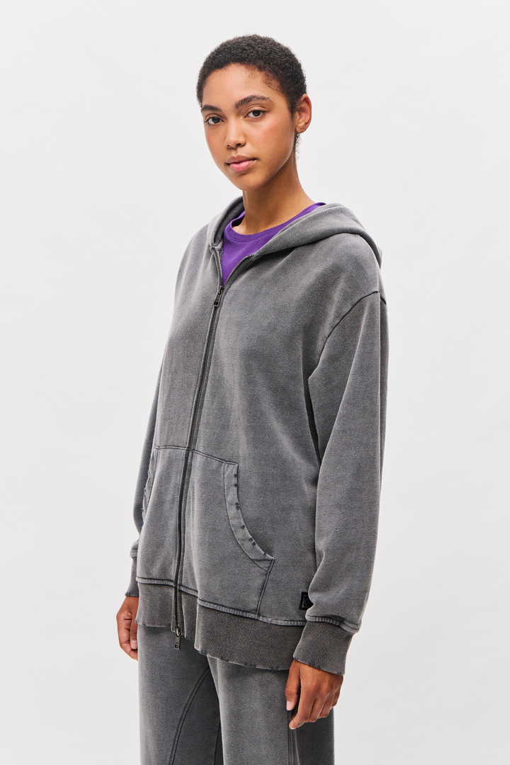 Oversized Full Zip with Damages Vintage Grey