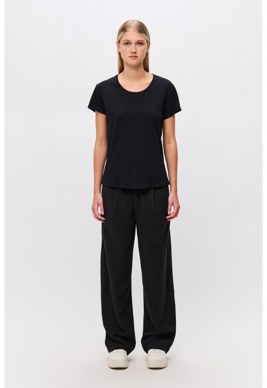 Wide-Leg Twill Trousers Black