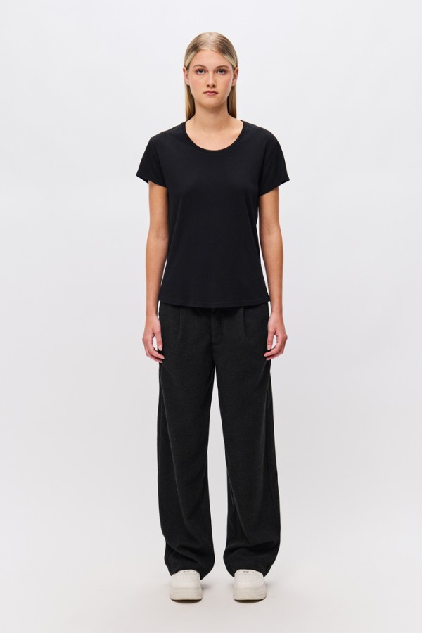 Wide-Leg Twill Trousers Black