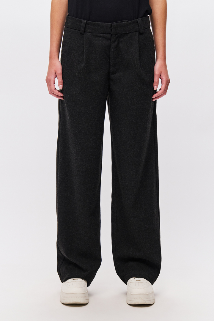 Wide-Leg Twill Trousers Black