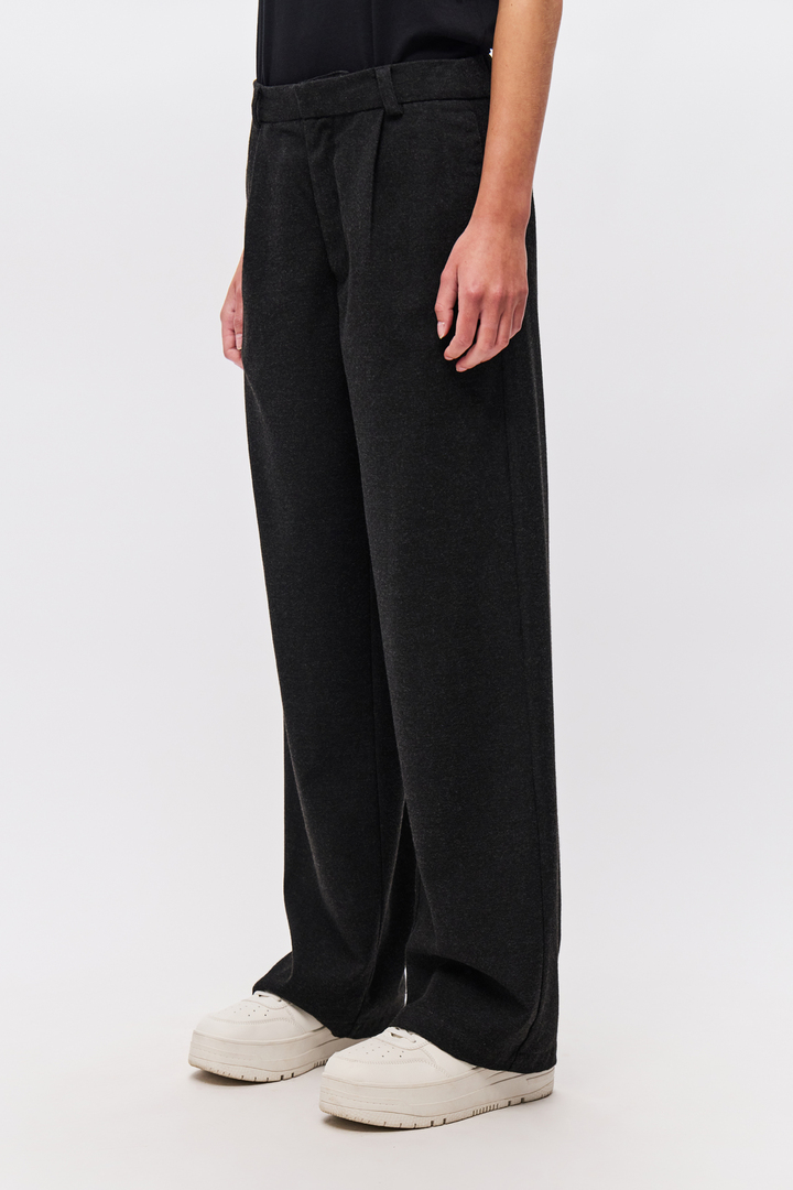 Wide-Leg Twill Trousers Black