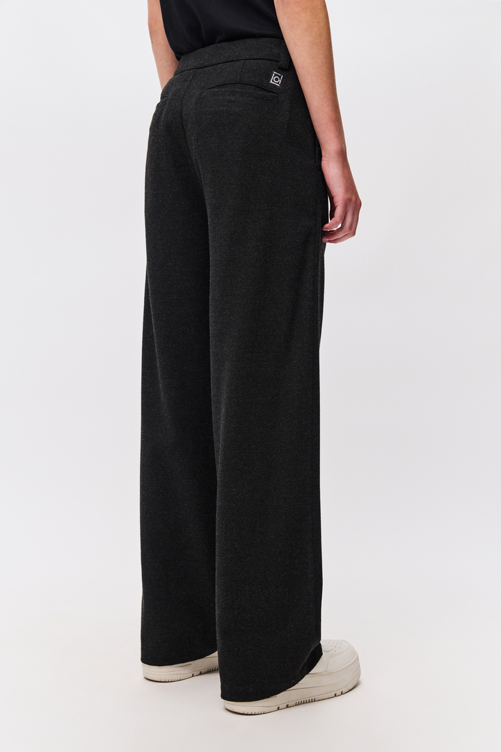 Wide-Leg Twill Trousers Black