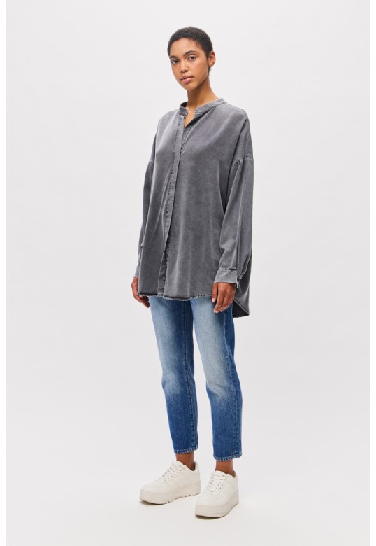 Oversized Tunic Shirt with Mao Collar Vintage Grey