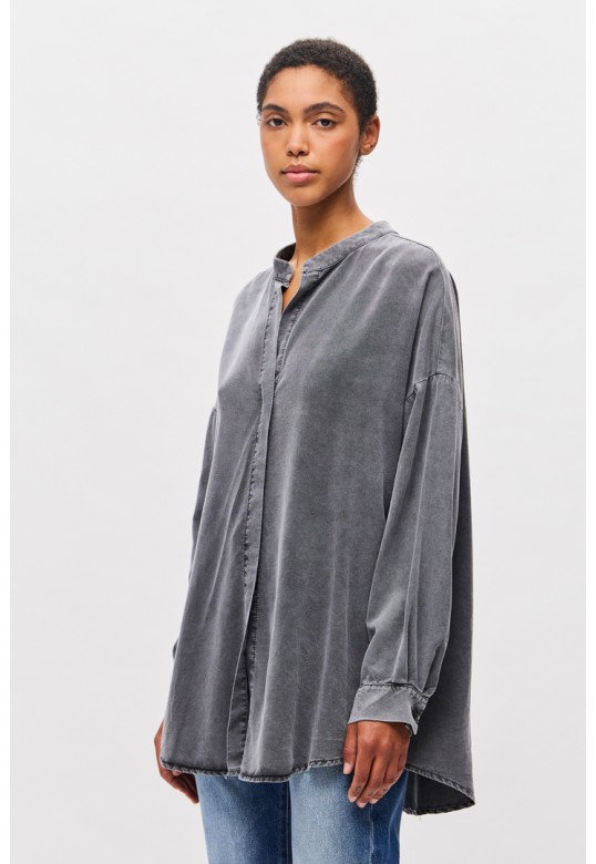 Oversized Tunic Shirt with Mao Collar Vintage Grey