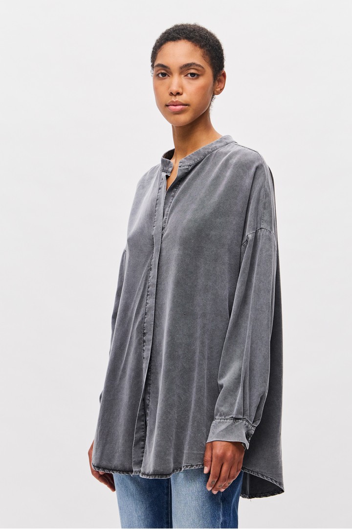 Oversized Tunic Shirt with Mao Collar Vintage Grey