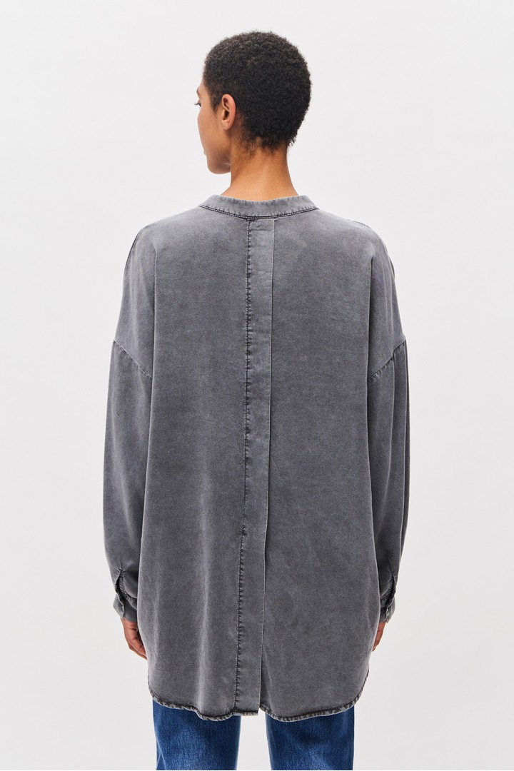 Oversized Tunic Shirt with Mao Collar Vintage Grey