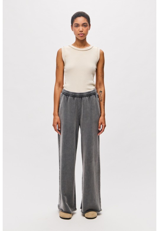 Wide-Leg Sweatpants with Raw Edges Vintage Grey