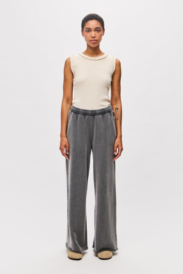 Wide-Leg Sweatpants with Raw Edges Vintage Grey