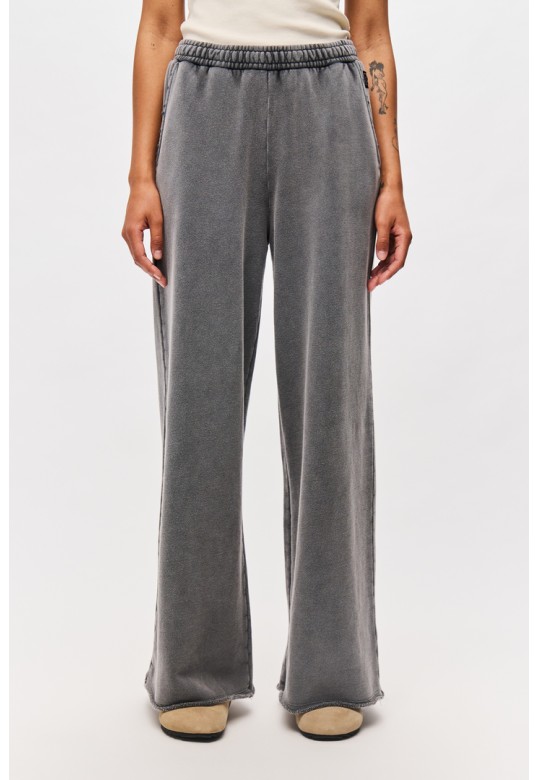 Wide-Leg Sweatpants with Raw Edges Vintage Grey