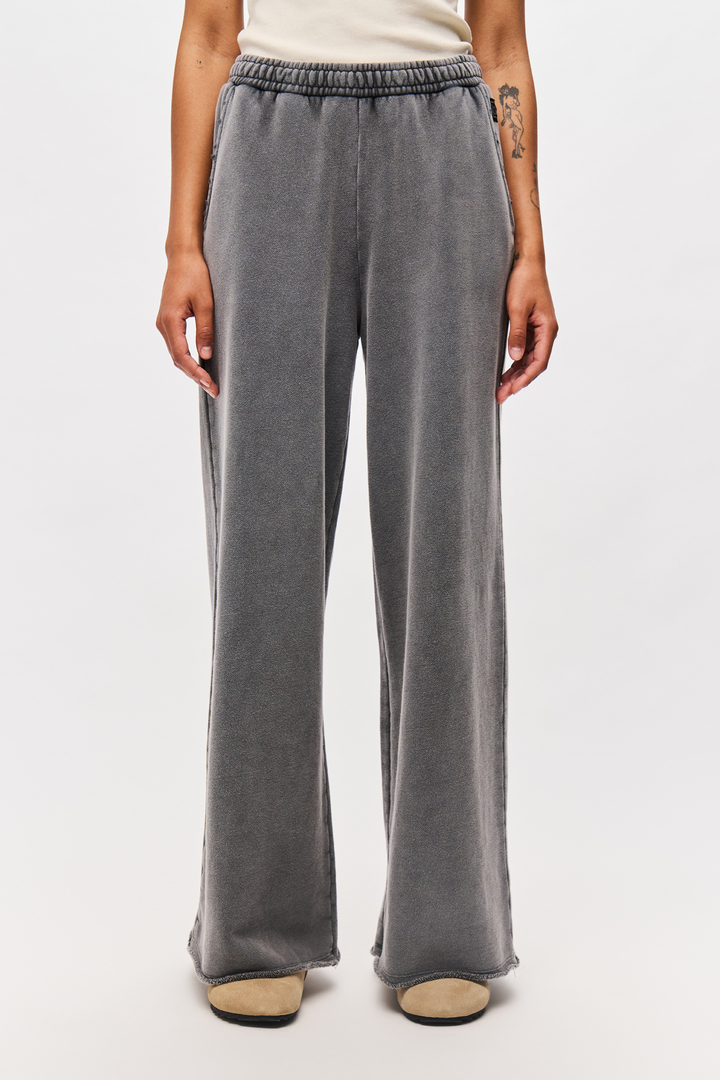 Wide-Leg Sweatpants with Raw Edges Vintage Grey