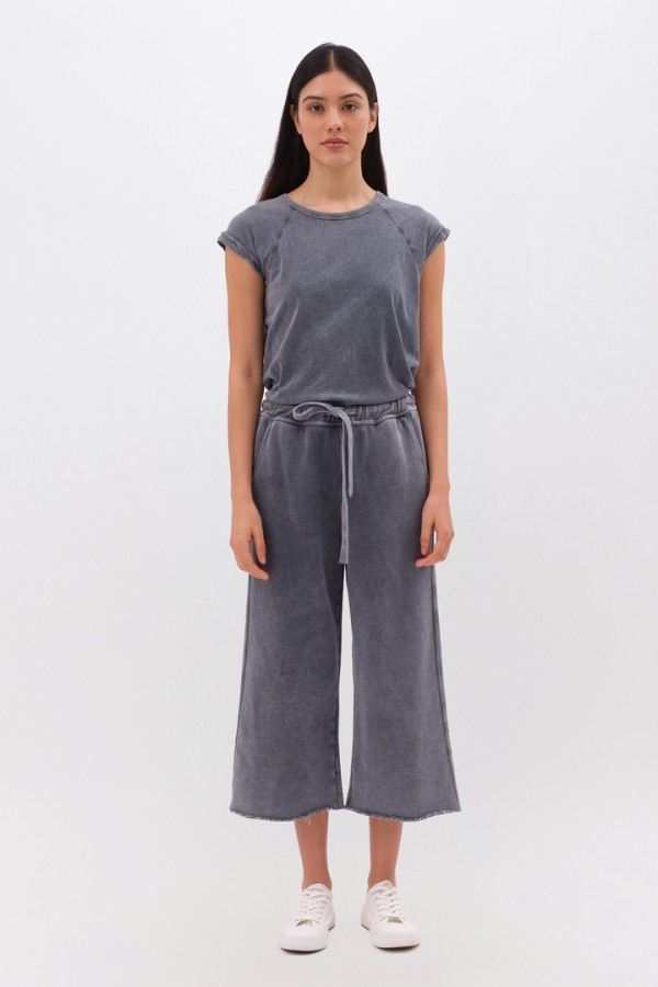 Cropped Sweatpants with Raw Edge Details Vintage Grey