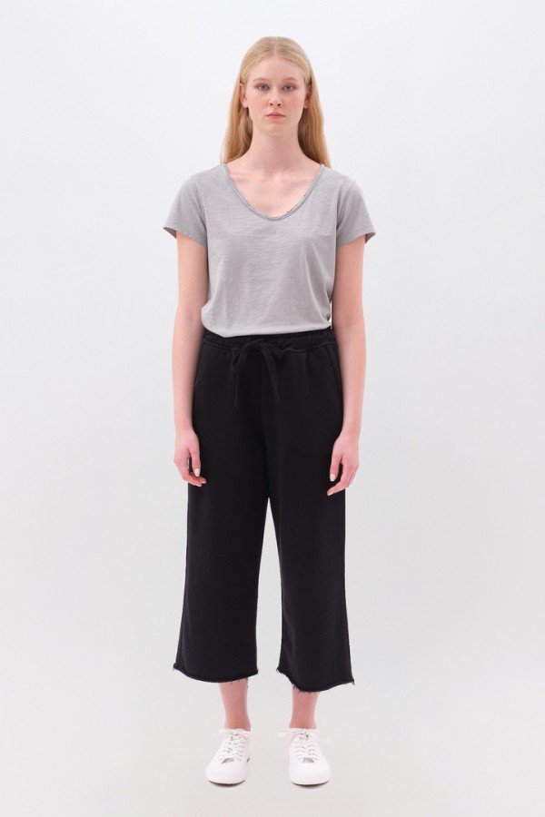 Cropped Sweatpants with Raw Edge Details Black