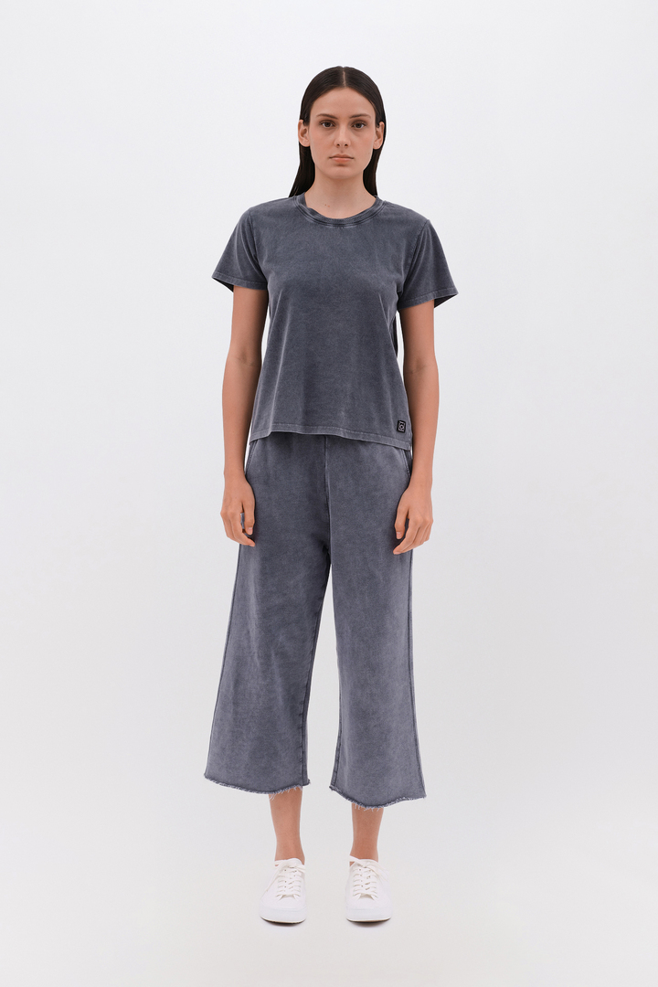 Cropped Sweatpants with Raw Edge Details VINTAGE GREY