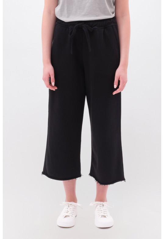 Cropped Sweatpants with Raw Edge Details Black