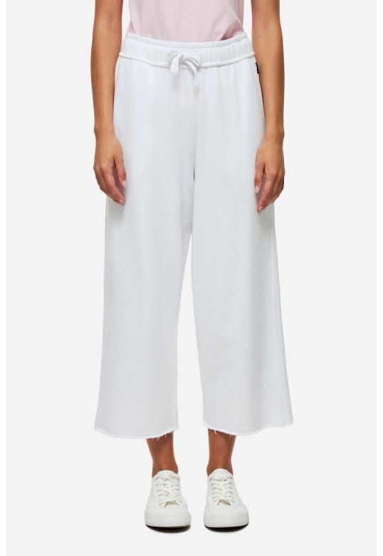 Cropped Sweatpants with Raw Edge Details White