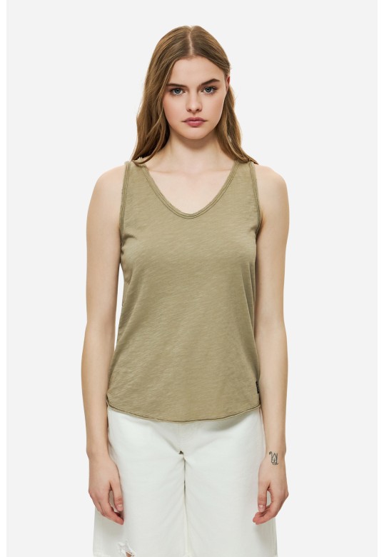 Tank Top with V Neckline Taupe