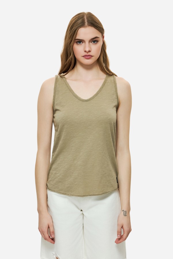 Tank Top with V Neckline Taupe