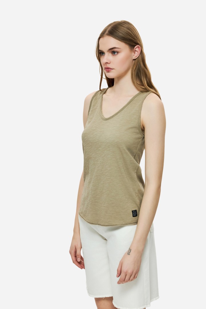 Tank Top with V Neckline Taupe