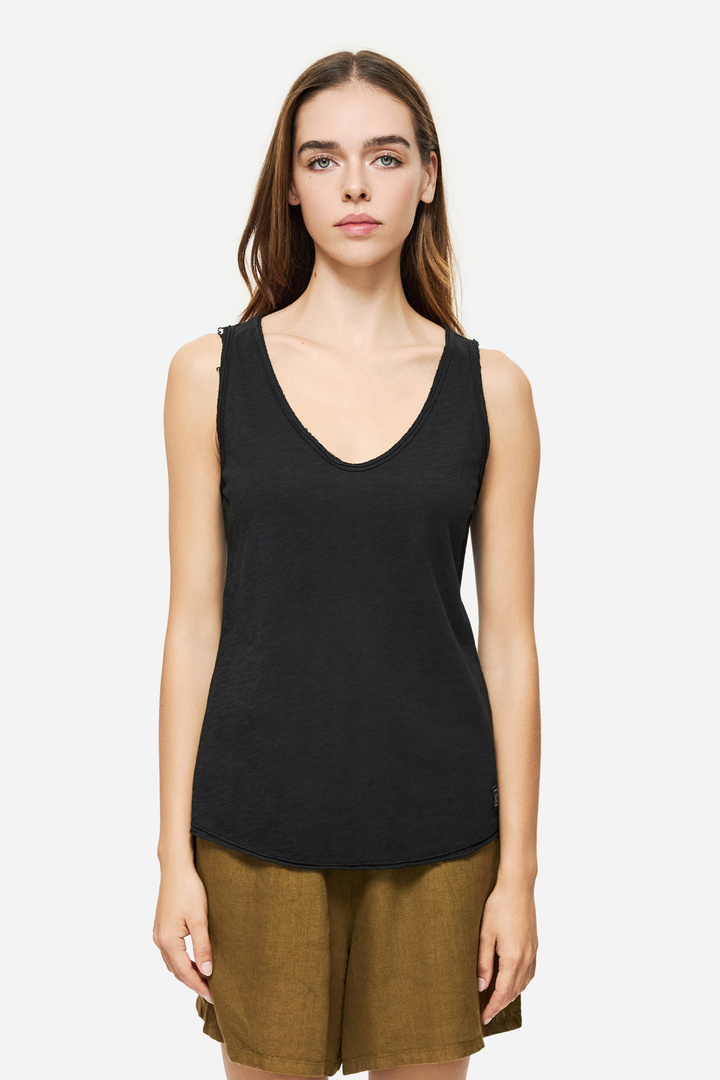 Tank Top with V Neckline Black