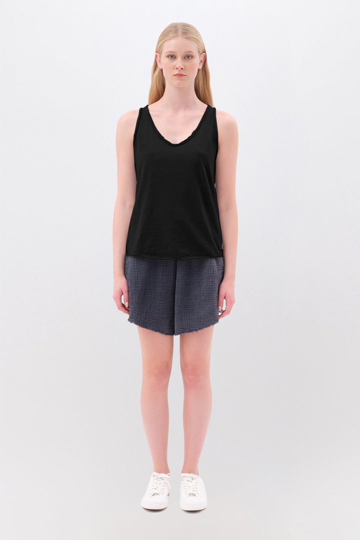 Tank Top with V Neckline Black