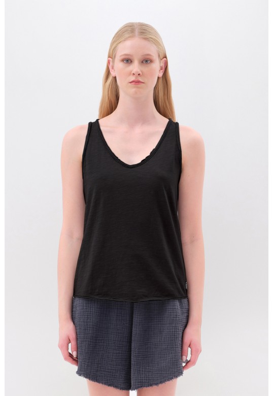 Tank Top with V Neckline Black
