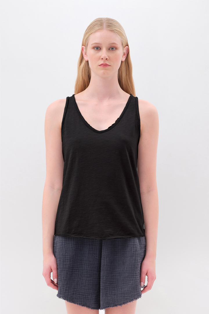Tank Top with V Neckline Black