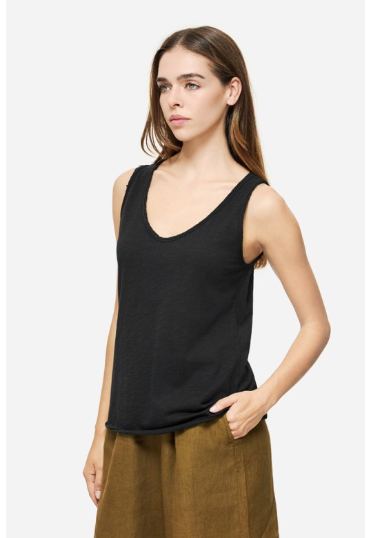 Tank Top with V Neckline Black