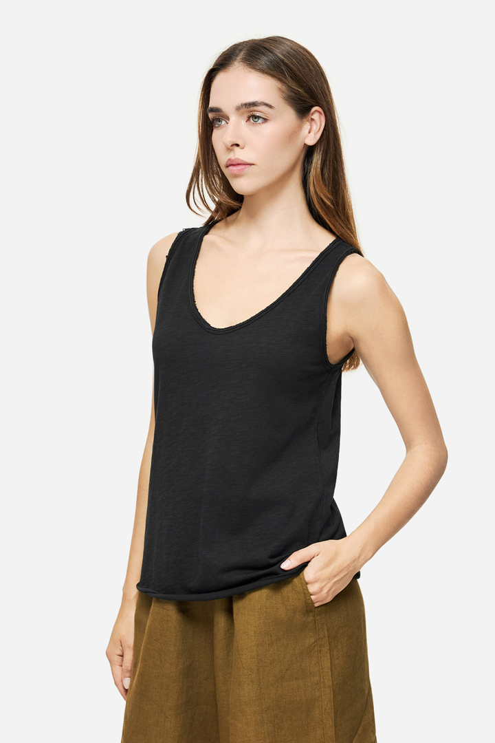 Tank Top with V Neckline Black