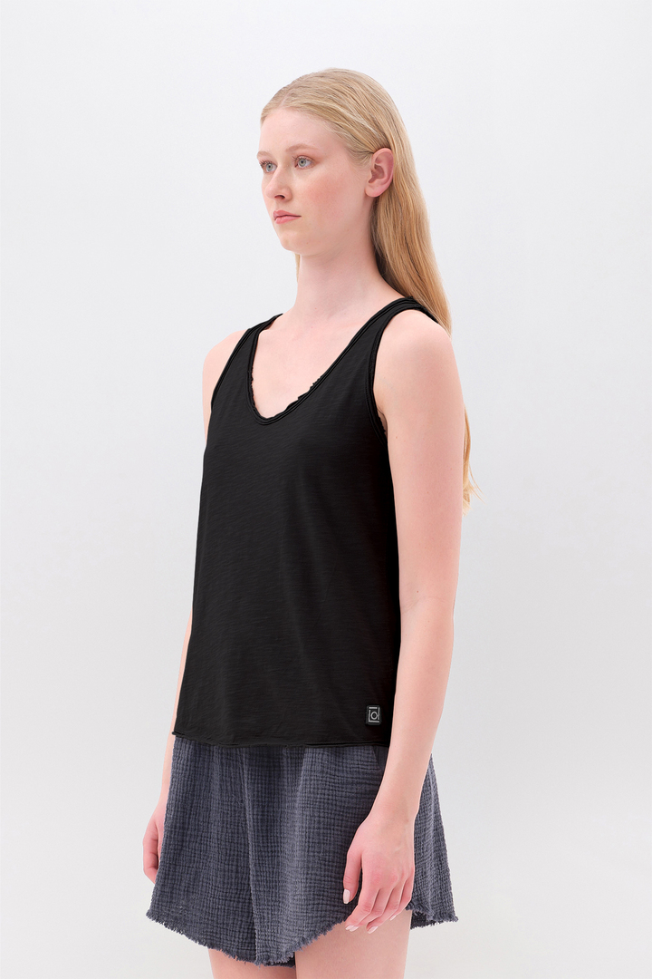 Tank Top with V Neckline Black